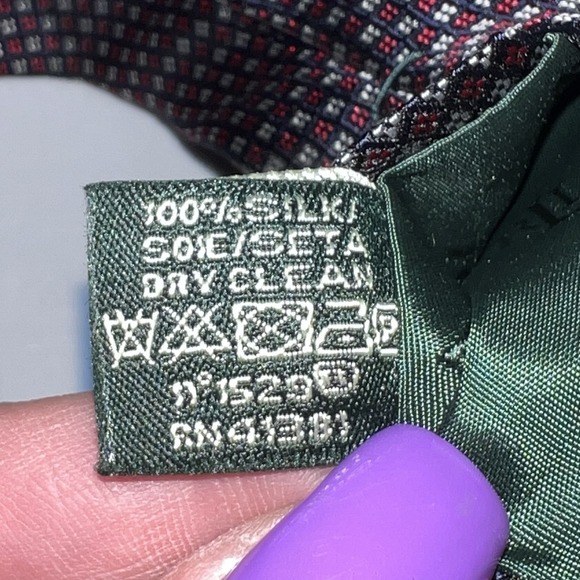 Vintage Lauren Ralph Lauren Silk Neck Tie Geometric Pattern Red Blue Made in USA - Picture 4 of 6